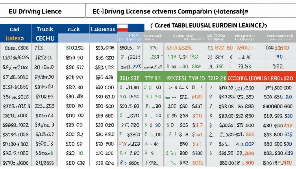 EU-Führerschein Kosten in Tschechien Tabelle